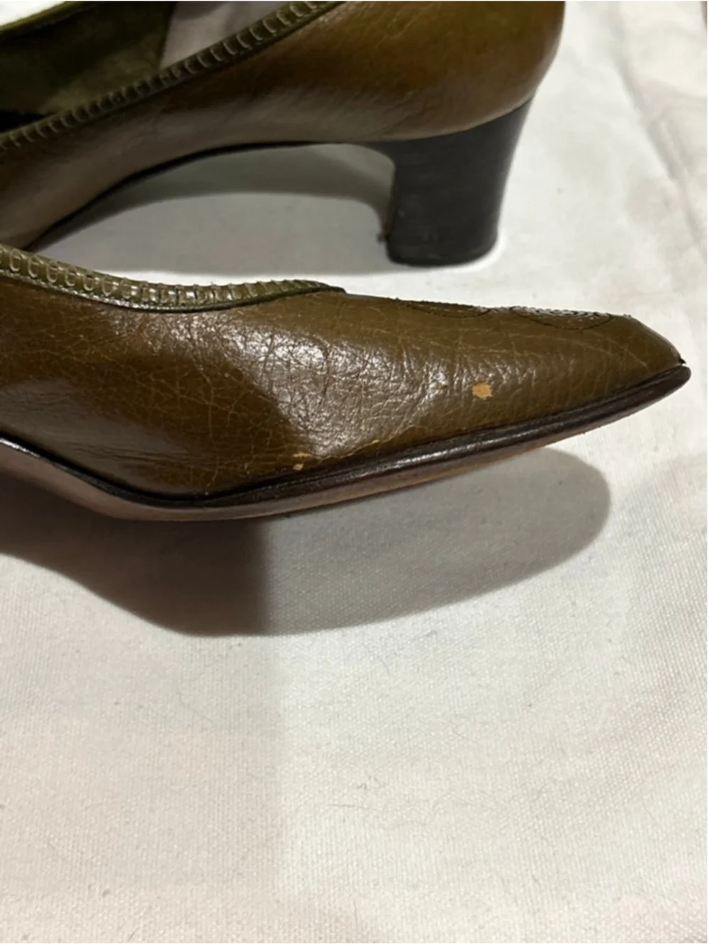 Women's Palter Olive Green Leather Heels